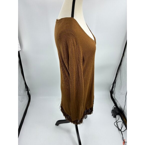 Chico's Sweater Womens Size M Brown V Neck Knit Fringe Hem - Picture 3 of 6